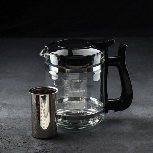 Чайник стеклянный заварочный «Кессель», 1,2 л, с металлическим ситом, цвет чёрный