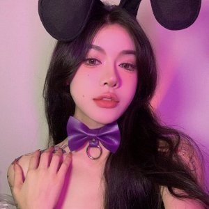 Чокер-бабочка кожаный фиолетовый "Bitch Bunny" / арт. 228-19ф