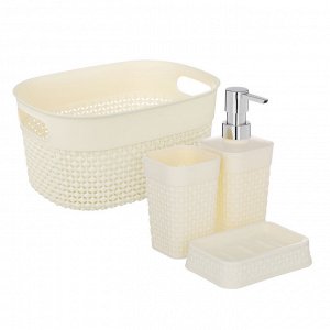 Набор для ванной комнаты OSLO 4 предмета (корзина 3л, дозатор, мыльница, стакан), пластик, лен