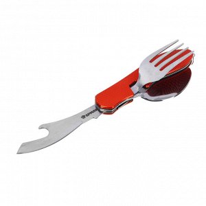 ЕРМАК Набор туристический: нож, ложка, вилка, открывалка; нерж. сталь