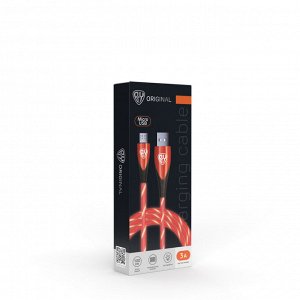 BY Кабель для зарядки Светящийся Micro USB, GLITTER LIGHT, 1м, 3А, Быстрая зарядка, подсвет. красная