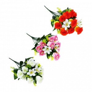 Букет искусственных цветов, пластик, в виде роз и лилий, 12 цветков, 3 цвета, арт 02