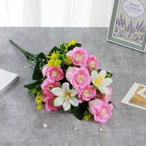 Букет искусственных цветов, пластик, в виде роз и лилий, 12 цветков, 3 цвета, арт 02