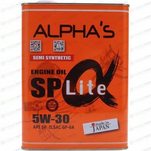Масло моторное ALPHA'S Lite 5w30, полусинтетическое, API SP, ILSAC GF-6A, для бензинового двигателя, 4л, арт. 809044