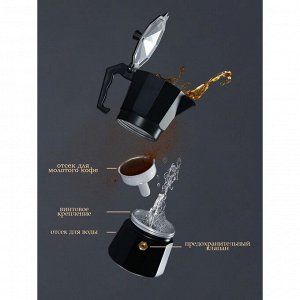 Кофеварка гейзерная Доляна Alum black, на 6 чашек, 300 мл