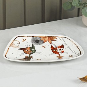 Блюдо фарфоровое сервировочное Доляна «Коты-аристократы», 30x18,5 см, цвет белый