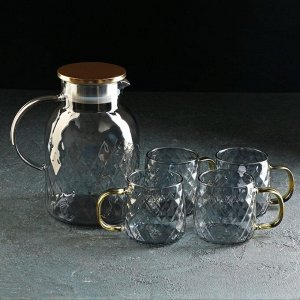 Набор питьевой из стекла Magistro «Дарк. Ромб», 5 предметов: кувшин 1,6 л, 4 кружки 350 мл, цвет серый