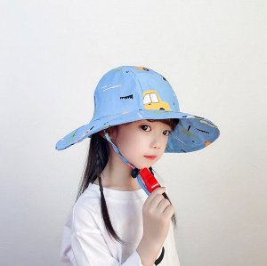Детская шляпа с широкими полями, принт "машины", цвет синий