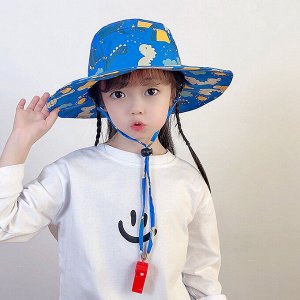 Детская шляпа с широкими полями, принт "динозавры", цвет синий