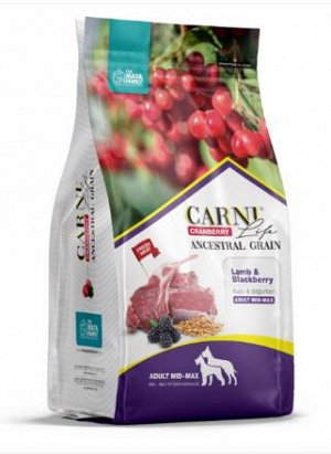 CARNI LIFE Adult Medium Maxi сухой корм для собак средних и крупных пород Ягненок с ежевикой и клюквой 2,5кг