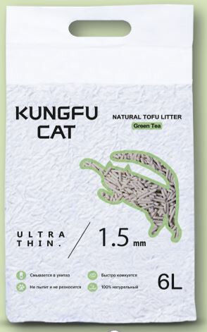 Наполнитель KUNGFU CAT Green Tea соевый комкующийся Зеленый чай 6л