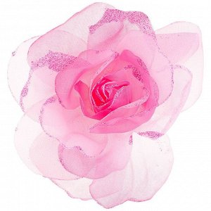 Большая шифоновая роза с блестками розового цвета (упаковка из 15шт)