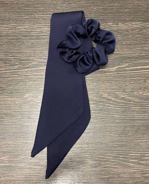 Резинка для волос с галстуком шёлковая синяя