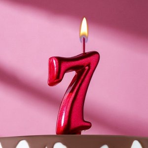 Свеча для торта "Мягкие линии", цифра "7", рубиновая, 7.8 см