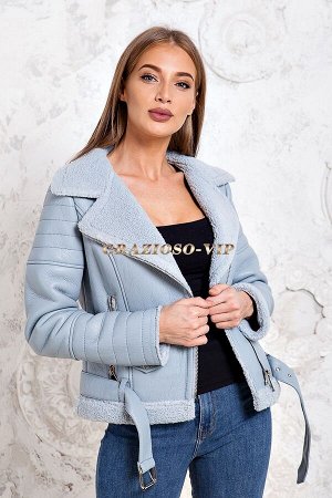 Голубая куртка авиатор женская