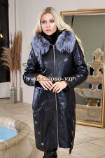 Кожаное зимнее пальто с капюшоном