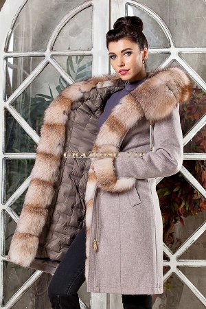 Парка-пальто из кашемира и шерсти с отделкой из меха лисы