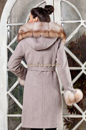 Парка-пальто из кашемира и шерсти с отделкой из меха лисы