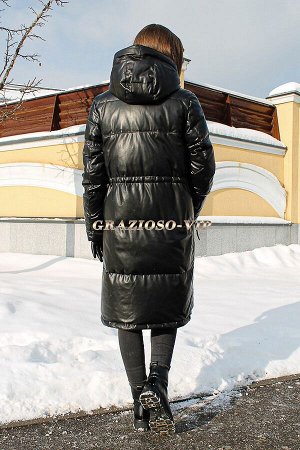 Зимний кожаный пуховик