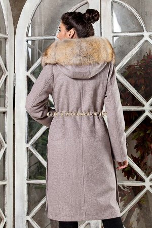 Длинная парка- пальто из кашемира и шерсти с отделкой из меха лисы