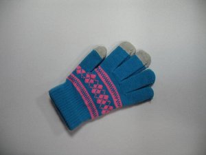 Сенсорные перчатки с рисунком бирюзово-розовые р.16-20