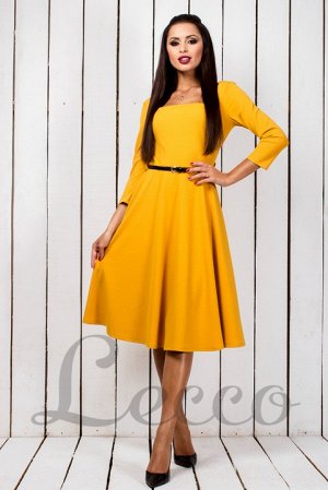 Платье Материал: креп дайвингДлина : ниже коленаДлина рукава: 3/4 среднийЦвет: жёлтый; пояс в комплекте