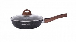 Сковорода антипригарная литая 26см съемная ручка стеклянная крышка Granit ultra original ТМ KUKMARA