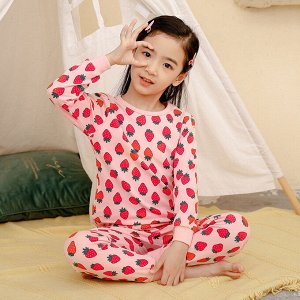 Детская пижама, принт "Клубника", цвет розовый