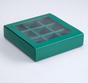 Коробка под 9 конфет с обечайкой, изумрудная, 14,5 х 14,5 х 3,5 см набор 5 штук