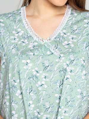 Ночная сорочка женская кулирка "Ночь цветы" зелень