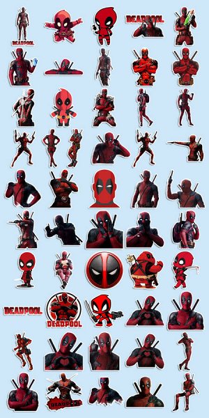 Наклейки на телефон, виниловые стикеры Дэдпул / Deadpool, 50шт., 3-7см.