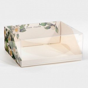 Коробка для кондитерских изделий с PVC-крышкой «Цветы», 25 х 22,5 х 10 см