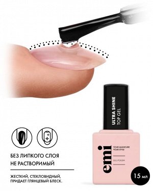 Финишное покрытие для гель лака E.MiLac Ultra Shine Top Gel, 15 мл.