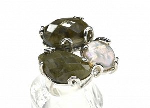 Женское кольцо с лабрадором и жемчугом Барокко из ювелирного сплава