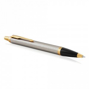 Ручка шариковая PARKER "IM Core Brushed Metal GT", серебристый матовый лак, позолота, синяя, 1931670