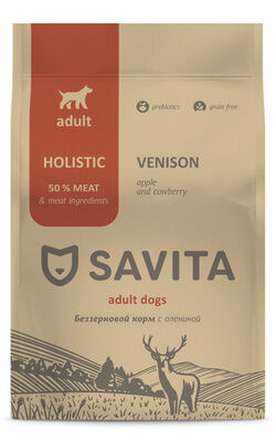 Сухой корм Savita Для собак средних пород с олениной . 4 кг. Холистик. Россия