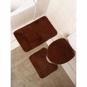 Набор ковриков для ванной и туалета Доляна «Пушистик», 3 шт: 32?40, 40?50, 50?80 см, цвет коричневый