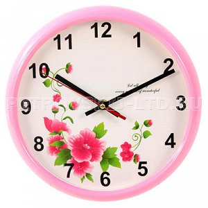 Часы настенные "Камелия" д25см мягкий ход, пластм., розовый