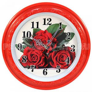 Часы настенные "Розы красные" д32см, мягкий ход, пластм., кр