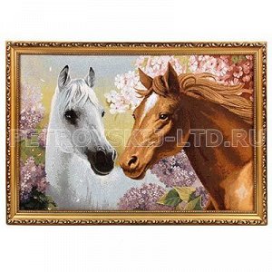 Картина 54х35см гобелен "Пара лошадей", евро, деревянная рам