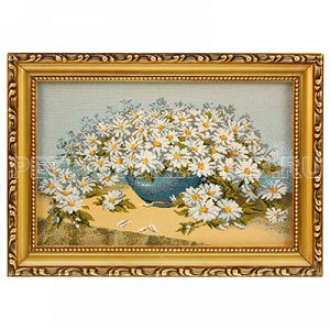 Картина гобелен 27х18см "Роскошный белый букет", деревянная