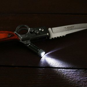 Нож складной полуавтоматический "Ружье", клинок 7 см, с фонариком.