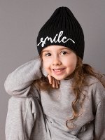 Шапка вязаная детская с отворотом, вязка лапша, SMILE, черный