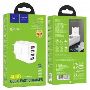 Сетевое зарядное устройство HOCO C102A Fuerza 4xUSB, 2.1A, 18W, белый