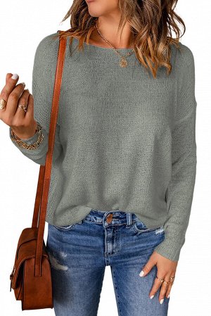 Серый свитер со спущенной линией плеча и длинным рукавом