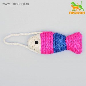 Игрушка-когтеточка сизалевая "Рыбка-полосатик", 11 см, белая/розовая/фиолетовая