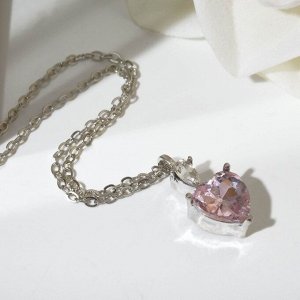 Кулон "Сердечко" со стразой, цвет бело-розовый в серебре