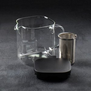 Чайник стеклянный заварочный «Кватро», 1 л, с металлическим ситом, цвет чёрный