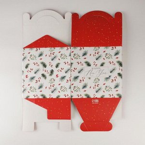 Коробка кондитерская новогодняя с окном, сундук, Happy New Year, 20*20*20 см