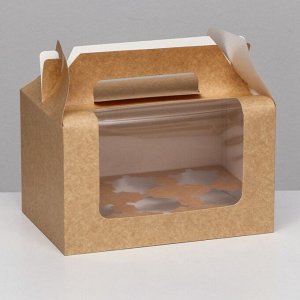 Кондитерская складная коробка для 6 капкейков, крафт 23,5 х 16 х 14 см